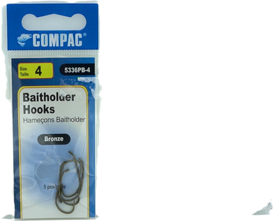 Turned down eye baitholder hooks, 5 pack