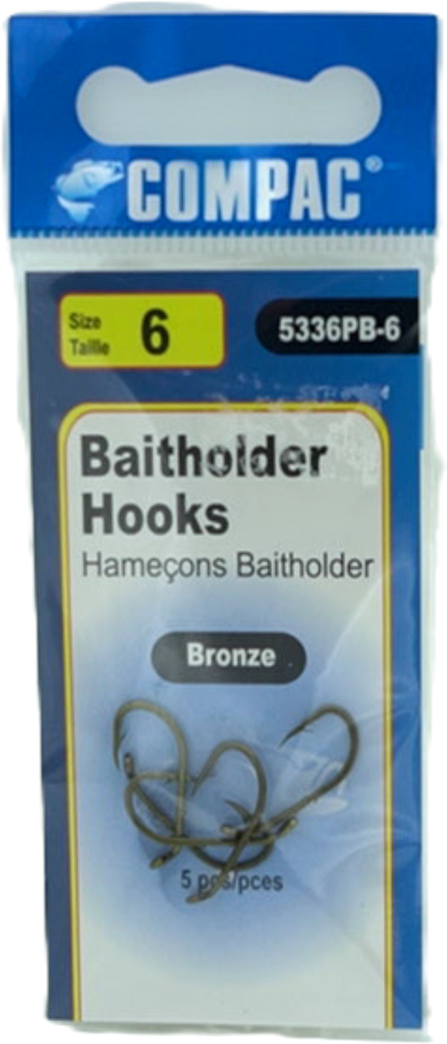 Turned down eye baitholder hooks, 5 pack