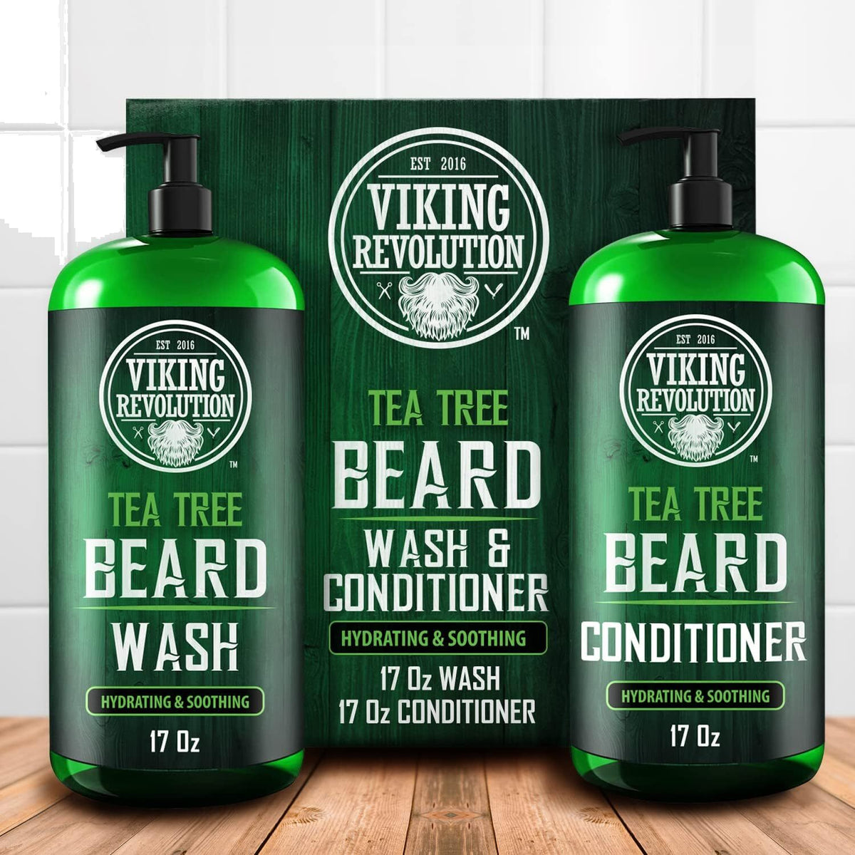 Shampoing et après-shampoing barbe Arbre à thé 502 ml. Viking Revolution