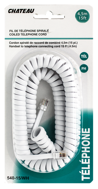 Phone Line Cord White 15 foot