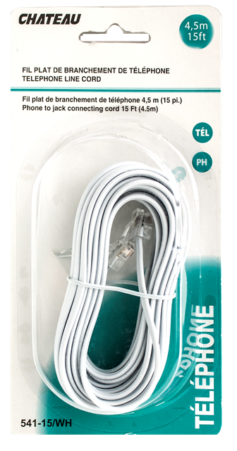 Phone Line Cord White 15 foot