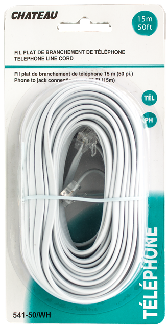 Phone Line Cord White 50 foot