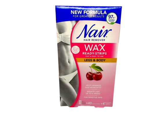 Nair Hair Remover Wax Ready-Strips Legs & Body 40pk. + 4 Post Waxing Wipes
