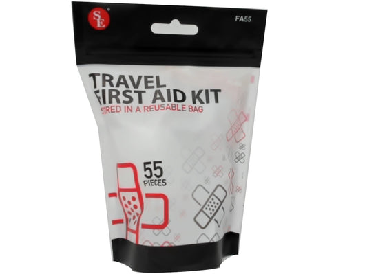 Trousse de premiers secours de voyage 55 pièces. Dans un sac réutilisable