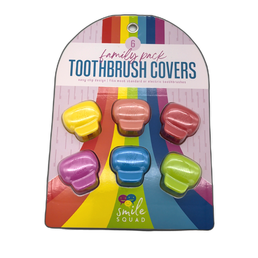 Toothbrush Covers 6pk. Family Pack Assorted Colours Smile Squad