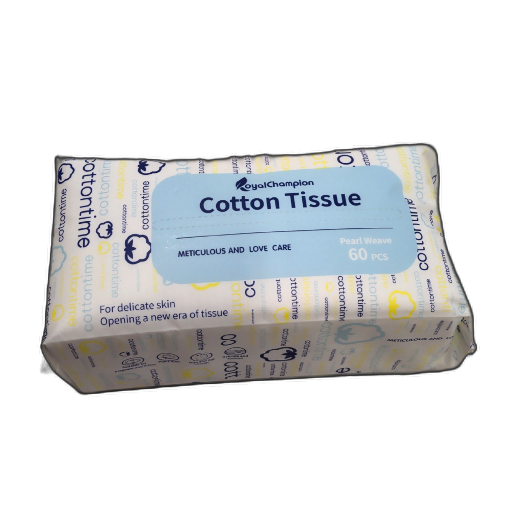 Cotton Tissue Makeup Remover Wipes 60pk. Pearl Weave Royal Champion
