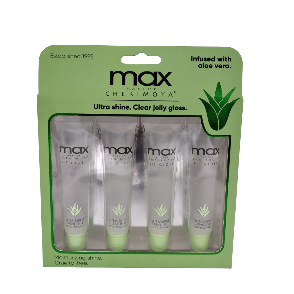 Max Lip Gloss 15mL 4pk. Infused With Aloe Vera Cherimoya