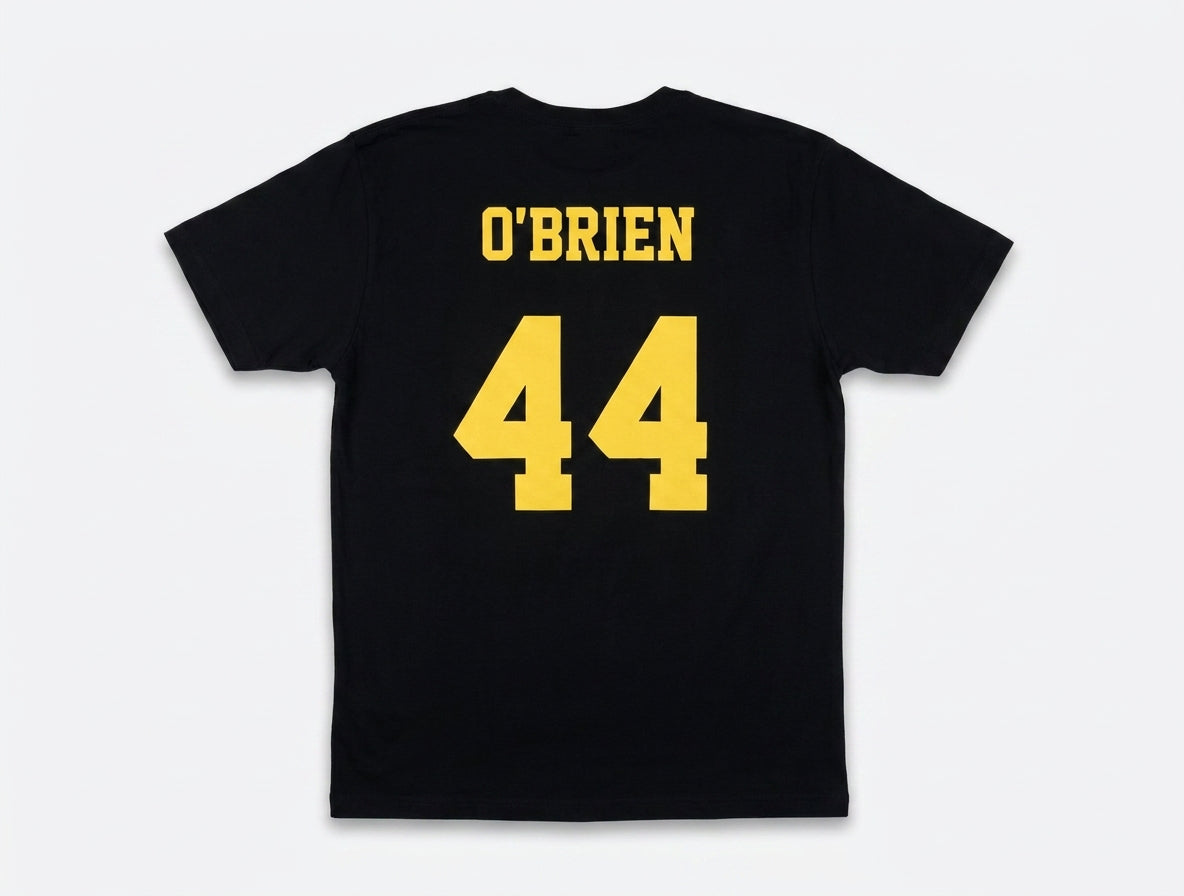 Back of the Brantford Bulldogs O'Brien draft tee with O'Brien and number 44