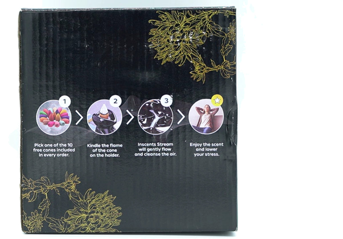 Inscents Stream Ceramic Incense Cone Holder w/10 Assorted Cones - Additional View