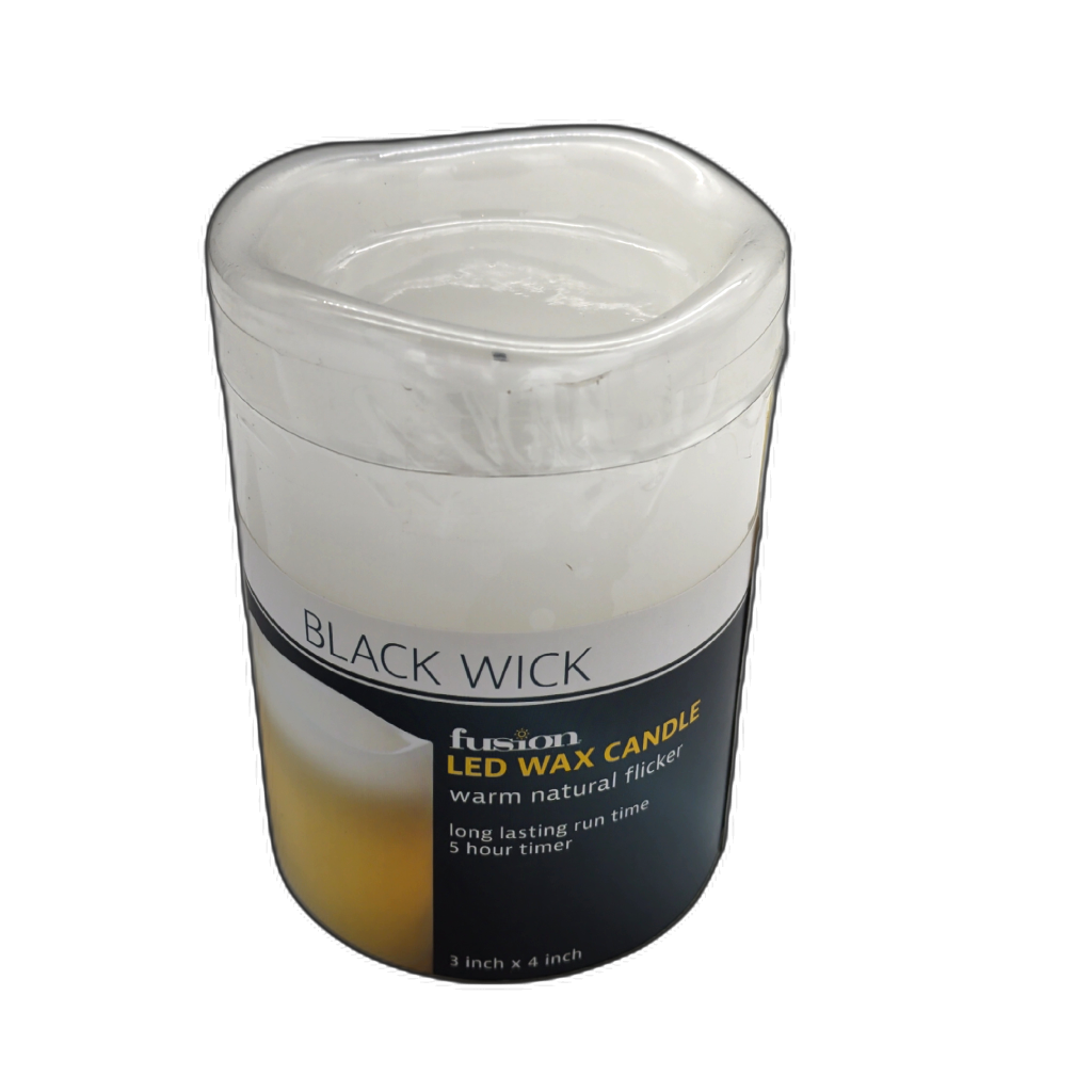 LED Wax Candle 3" x 4" Warm Natural Flicker Black Wick Fusion