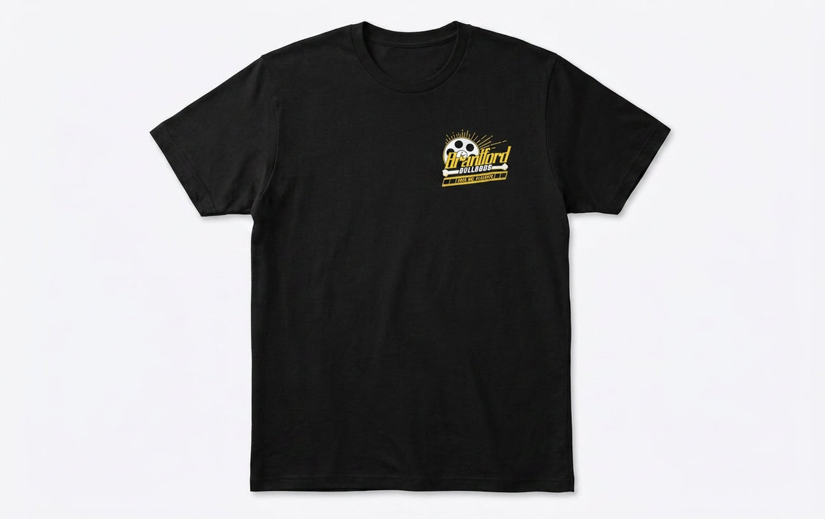 Brantford Bulldogs Showtime 2026 OHL Playoffs tee with film reel crest