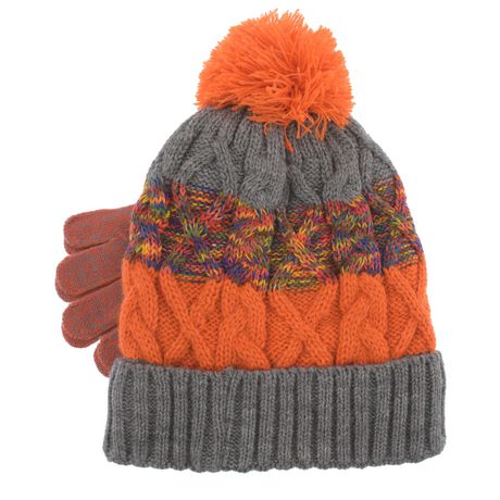 Kid's Winter Hat & Mitten Set Orange
