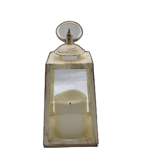 LED Candle Lantern White Plastic 4" x 4" x 8"