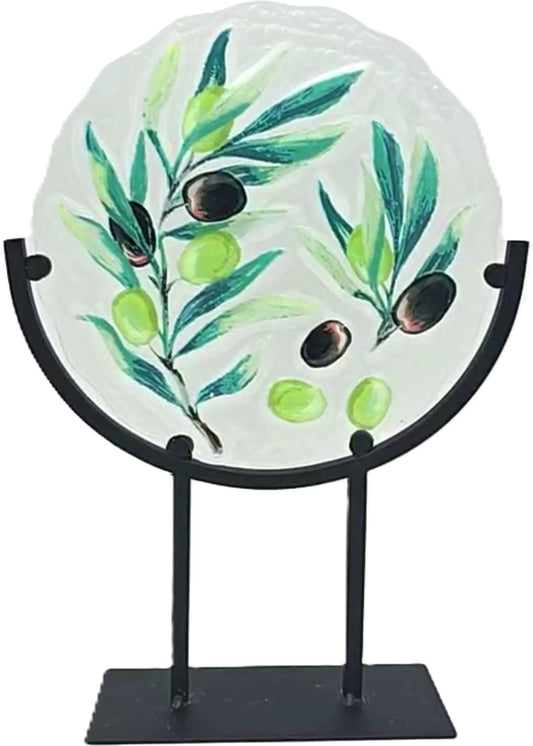 Table Décor Stained Glass On Stand Olives 8.75" x 12.5" Place & Time