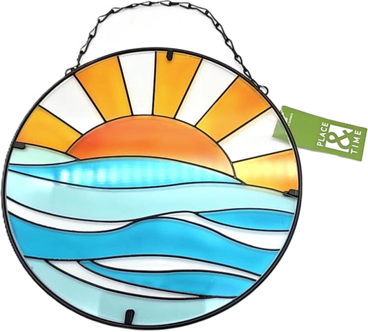 Wall Décor Stained Glass Ocean 10.25" Round Place & Time