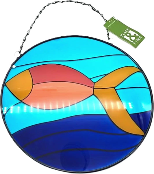 Wall Décor Stained Glass Fish 9.84" Round Place & Time