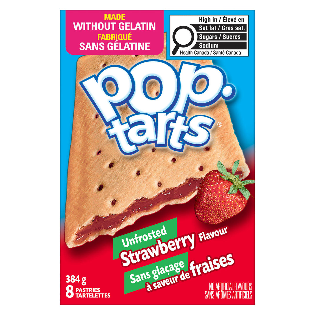 Pop Tarts Unfrosted Strawberry Flavour 8 Pastries 384g.