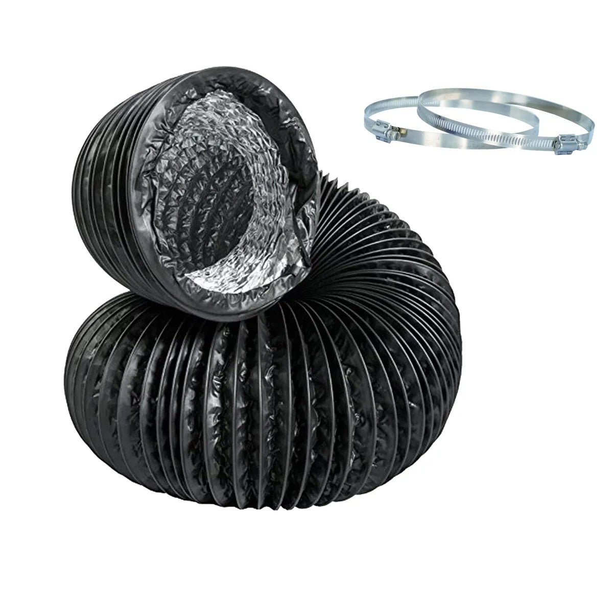 Flexible Aluminum Duct w/Lightproof PVC Jacket 10" x 25' w/2 Clamps ProYard Hydro