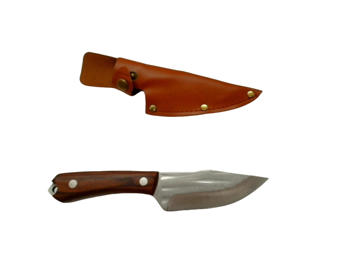 Hunting Knife 4-1/4" Harpoon Point Blade Wood Handle W/belt Loop Sheath