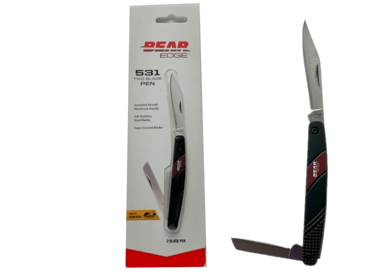Two Blade Pen Knife 3" Anodized Aircraft Aluminum Bear Edge