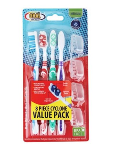 Toothbrush Medium 4Pc Value Pack w/ Lids Oral Fusion