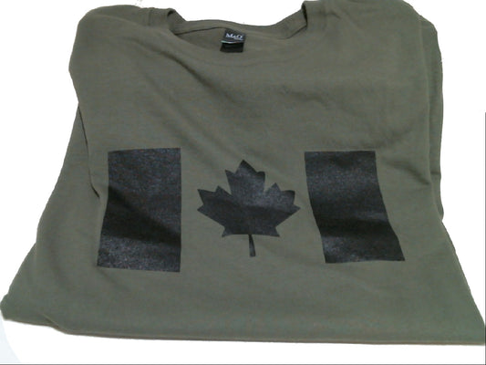 T-shirt drapeau canadien olive terne - Très grand