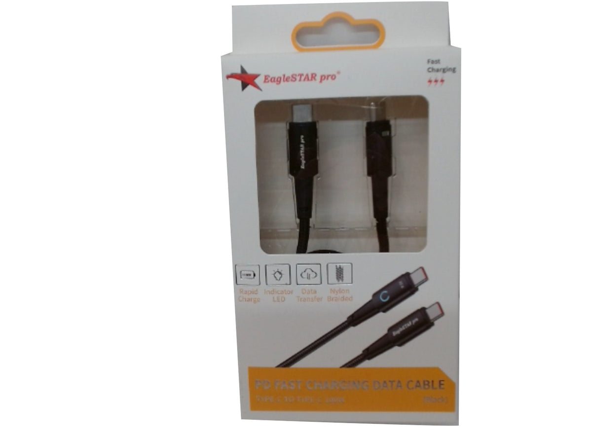 USB C - USB C 1.5Ft Black Braided Cable Eaglestar Pro