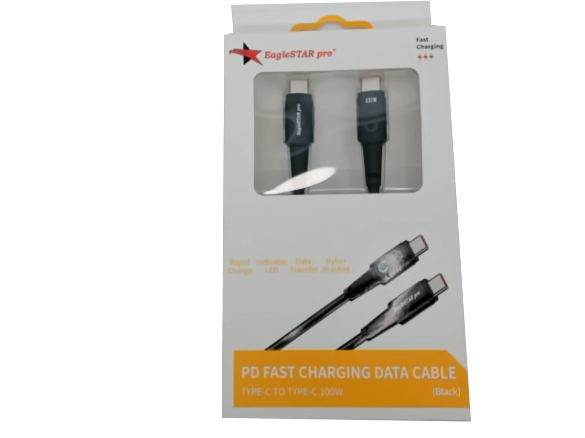 USB C - USB C 3Ft Black Braided Cable Eaglestar Pro