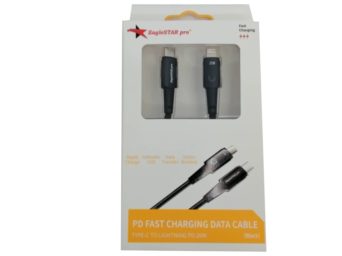 Câble Tressé USB C vers Lightning 0,9 m Noir Eaglestar Pro