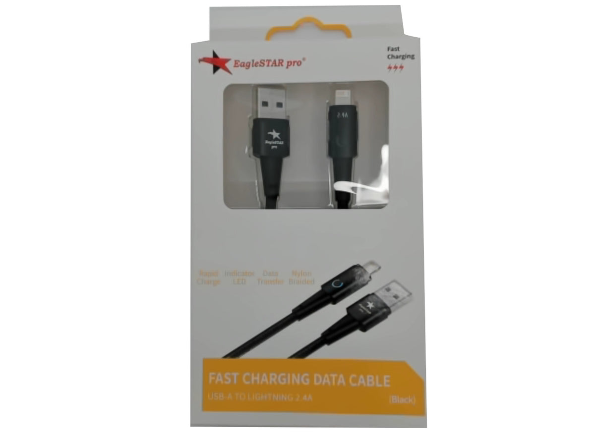 Câble tressé USB-A vers Lightning 0,9 m noir Eaglestar Pro