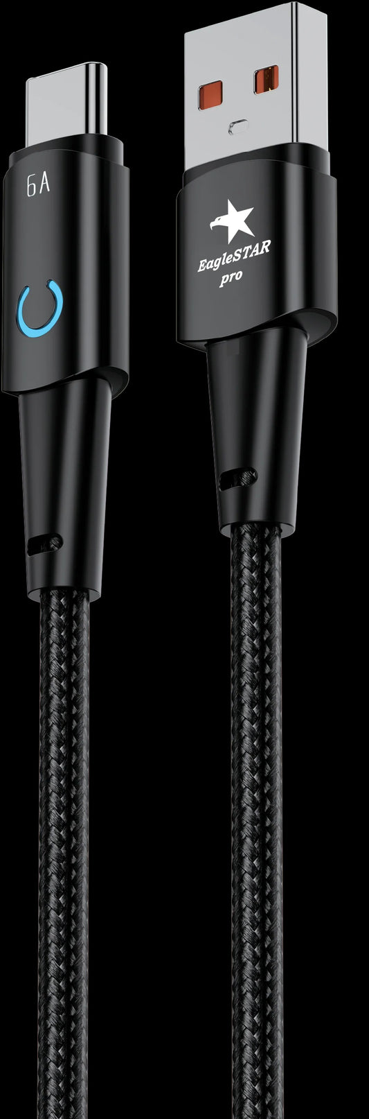 USB A - USB C 3Ft Black Braided Cable Eaglestar Pro