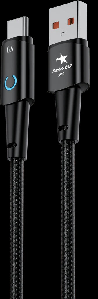 USB A - USB C 10Ft Black Braided Cable Eaglestar Pro