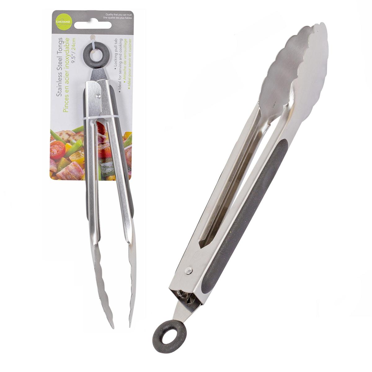 PINCES 9.5" INOX AVEC POIGNÉE CAOUTCHOUTÉE & L.GOURMET