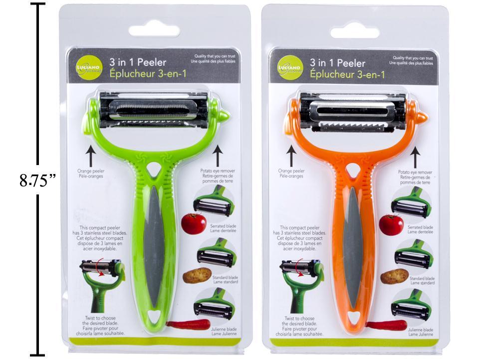 Éplucheur 3 en 1 avec lame dentelée/standard/julienne, zesteur et vide-pomme de terre