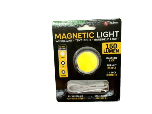 Magnetic Light Rechargeable 1.5" Round 150 Lumen W/usb-c Cable
