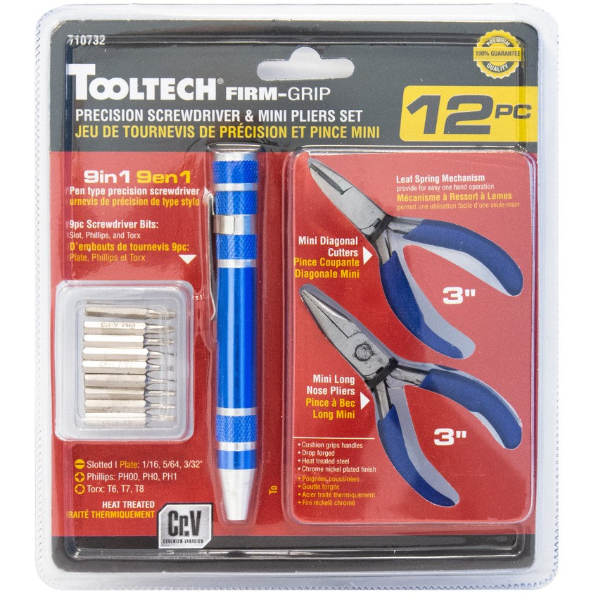 Precision Set 12Pc Screwdrivers w/ Mini Pliers Tooltech