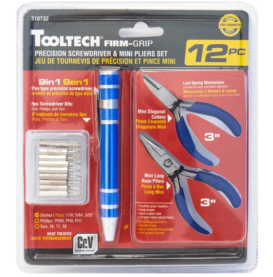 Precision Set 12Pc Screwdrivers w/ Mini Pliers Tooltech