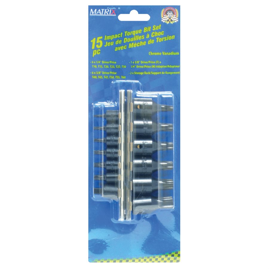 Air Torx Bit Socket Set 15 Pc 1/4 & 3/8 inch