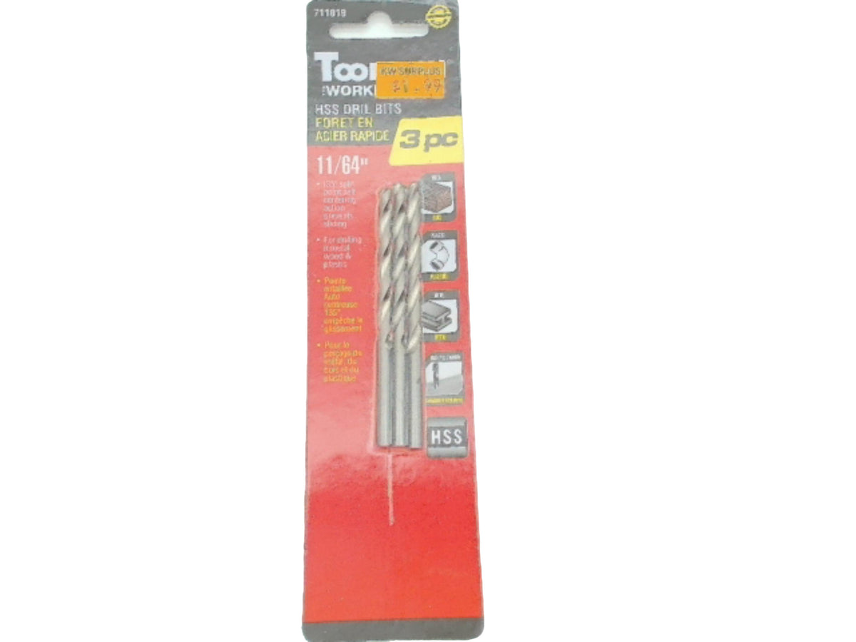 HSS drill bit 11/64 3 pc