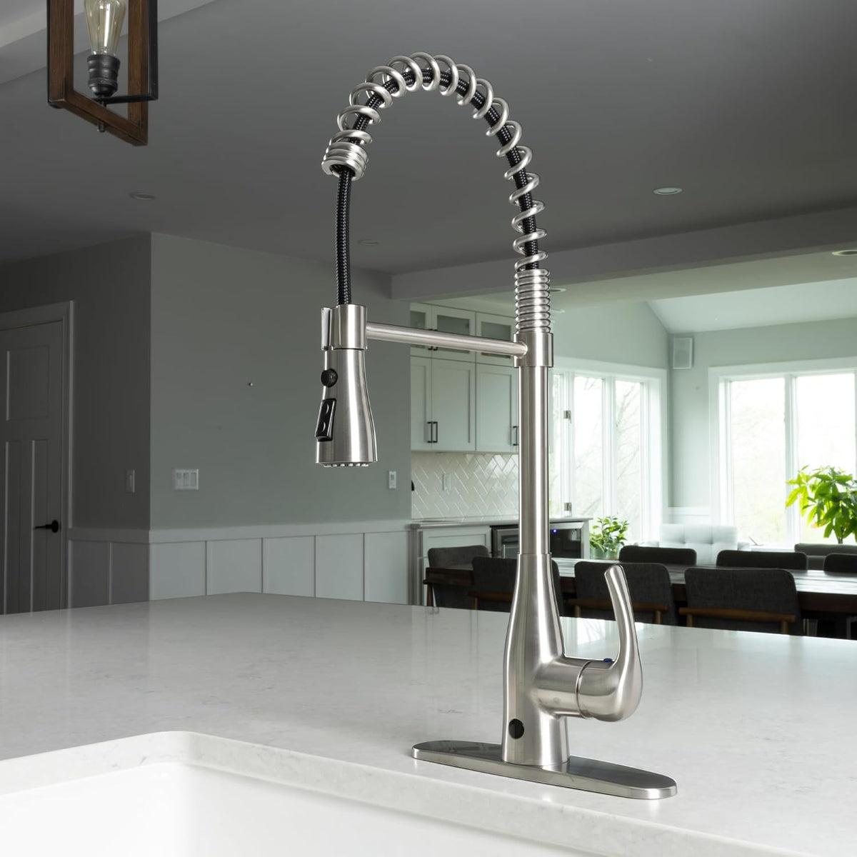 Touchless Kitchen Faucet Spring Neck Brushed Nickel Flow - Additional View