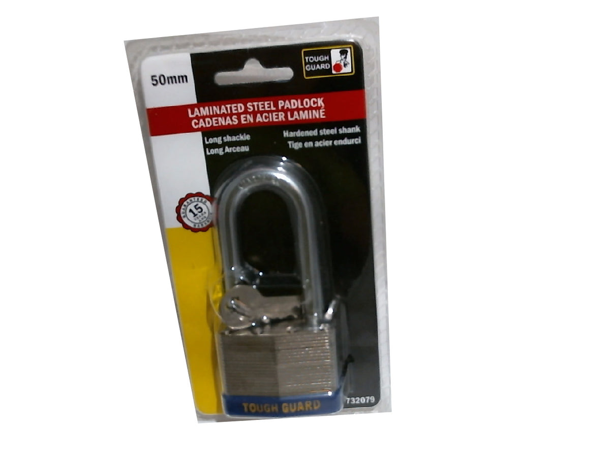 Cadenas laminé 50 mm acier anse longue haute sécurité