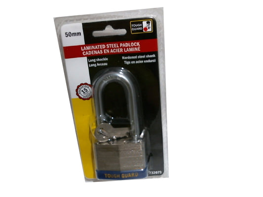 Cadenas laminé 50 mm acier anse longue haute sécurité