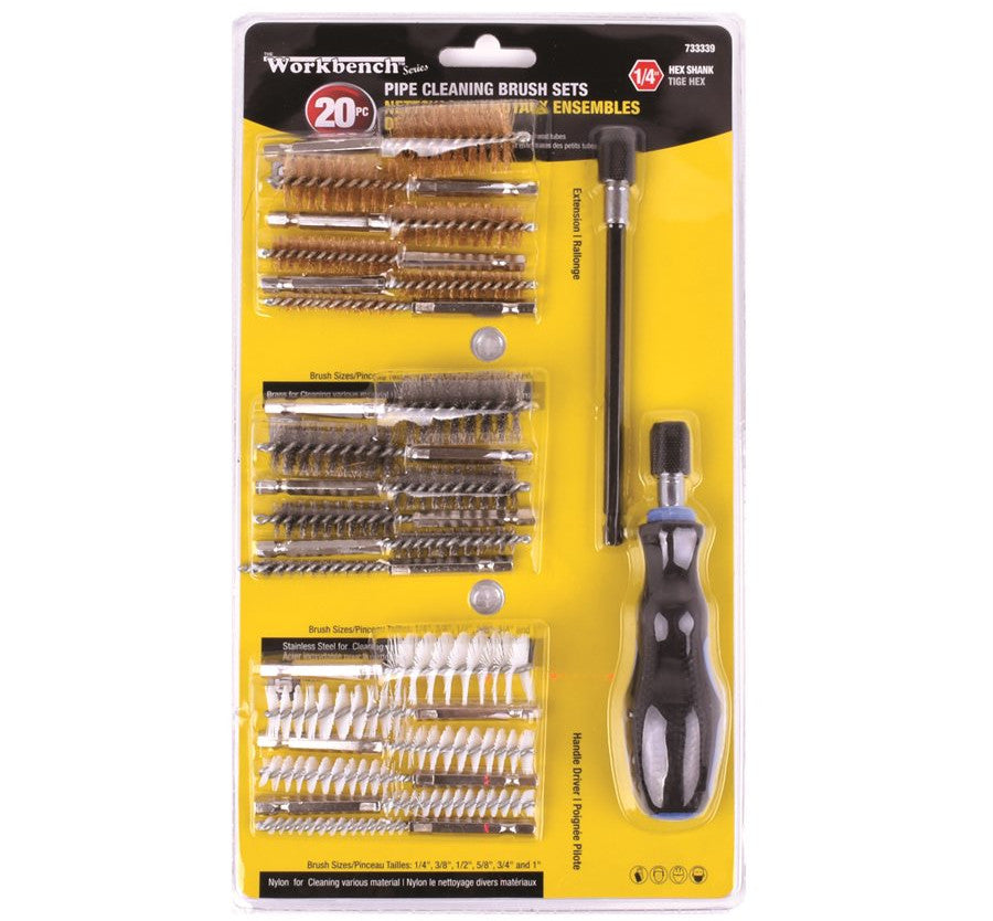 Pipe Cleaning Brushes Kit Hex Shank 1/4 inch 20PC