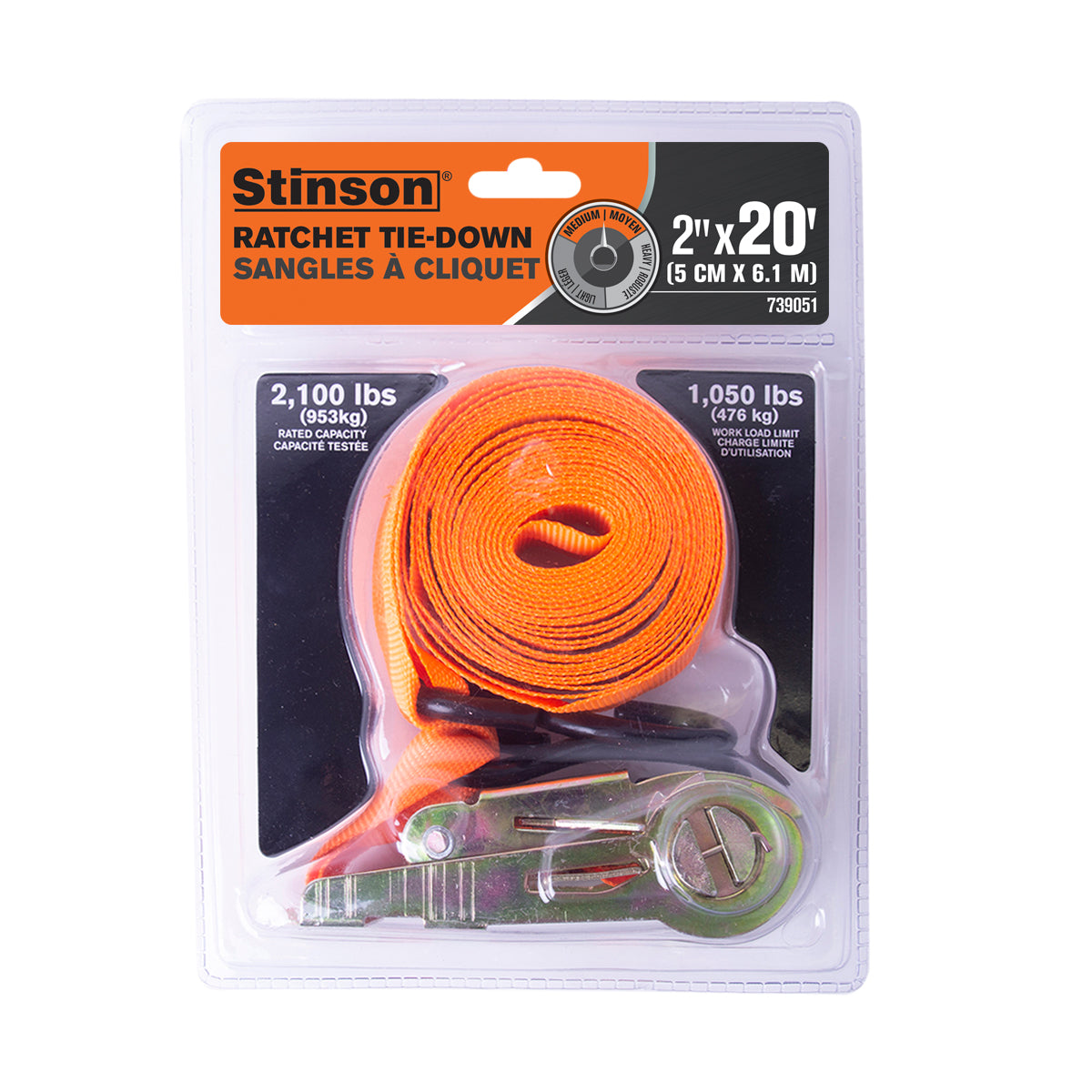 Ratchet Tie Down 2500 Lb Tested 2" X 20"