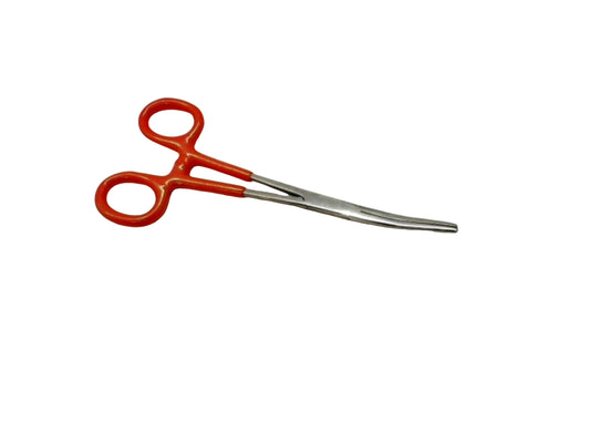 Forceps Curved Locking 6-1/4" w/Red Insulated Handles
