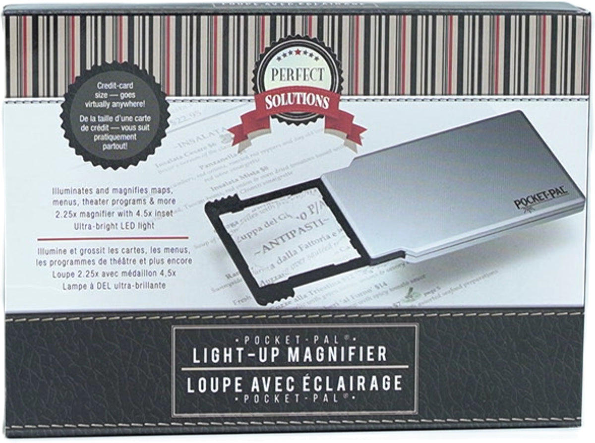 Loupe de poche éclairante Pocket Pal 2,25x avec encart 4,5x Perfect Solutions