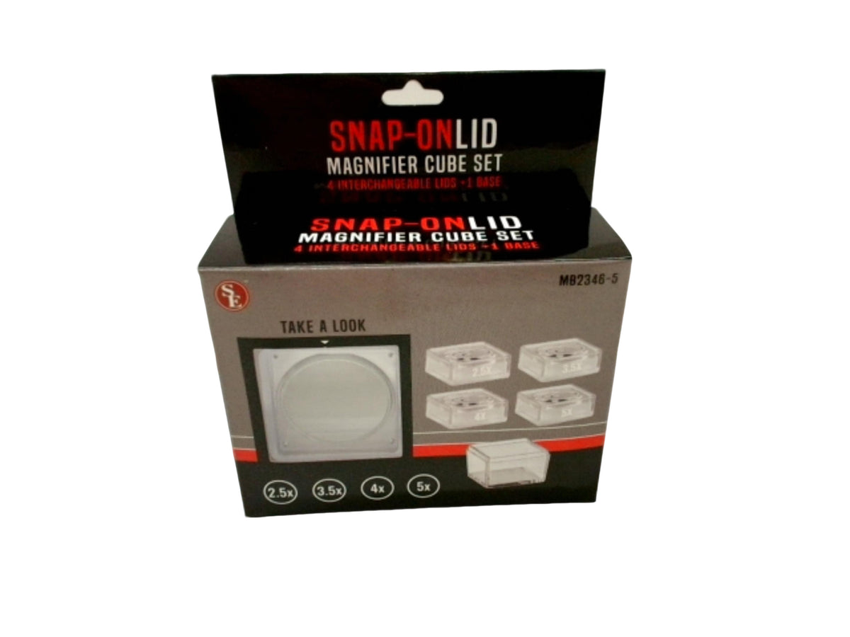Magnifier Cube Set Snap On Lid 4 Interchangeable Lids + Base
