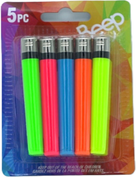 Lighters 5pk. Assorted Colours Beep
