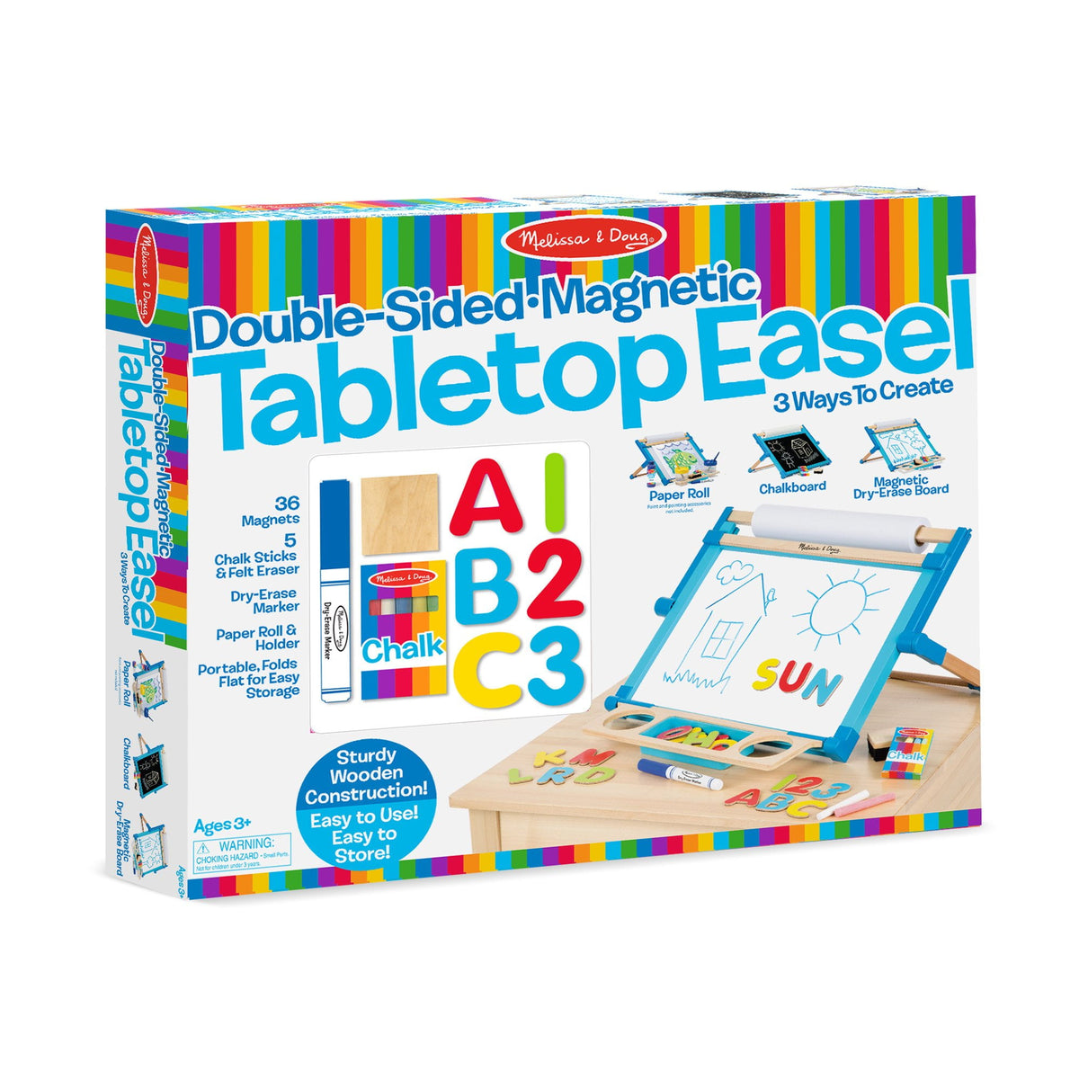 Wooden Double Sided Tabletop Easel w/Chalk, Magnets, Marker & Paper Roll Melissa & Doug - Additional View