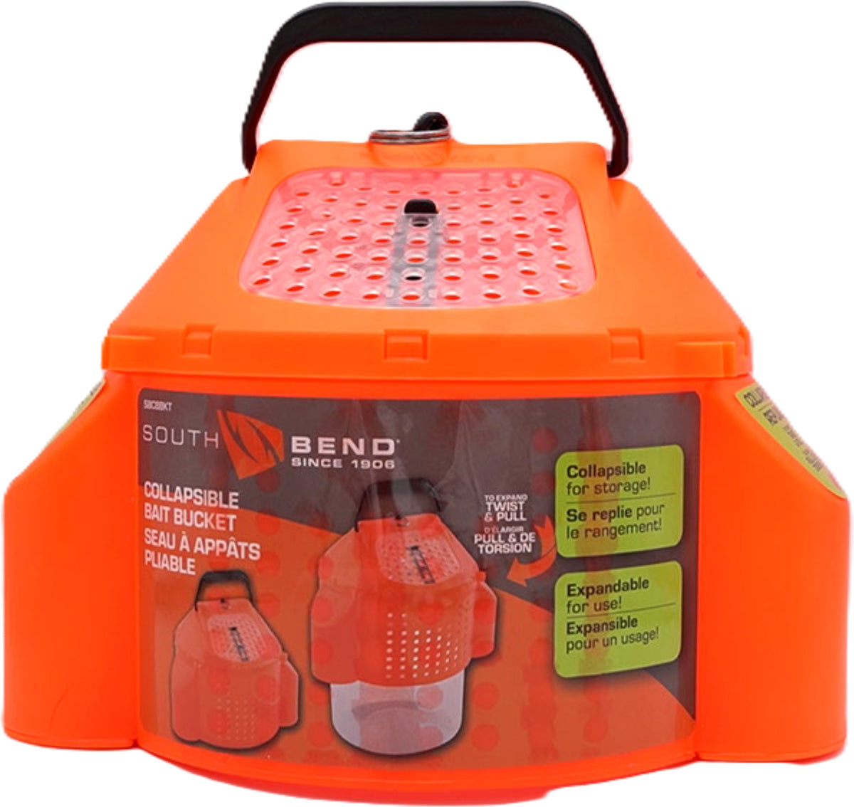 Collapsible Bait Bucket Orange Plastic South Bend
